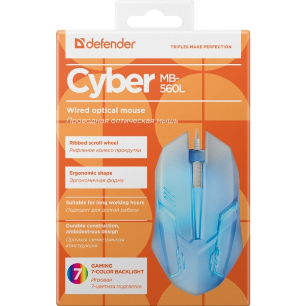 Мышь проводная Defender MB-560L Cyber классическая USB белый