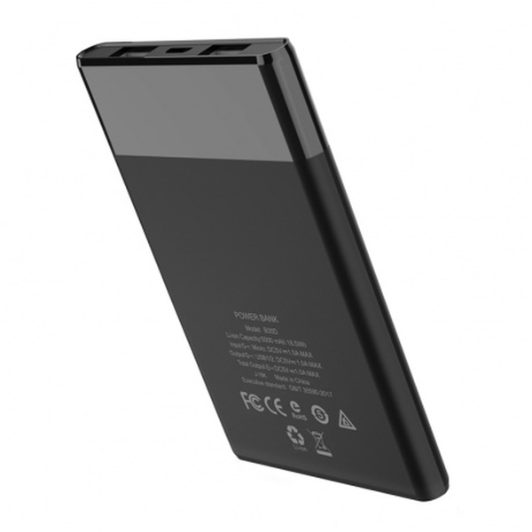 Внешний аккумулятор Hoco B35D, 5000mAh, 2 USB 1A выхода, Micro-USB 1А вход, пластик, чёрный (1/82)