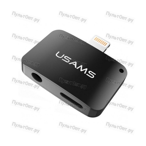 Переходник 8 pin - 8 pin(f), Jack 3,5mm(f) Usams US-SJ137, плоский, пластик, цвет: чёрный
