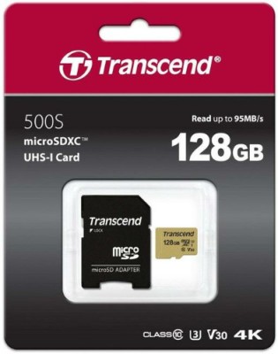 MicroSD 128GB Transcend 500S UHS-I U1 + SD адаптер, MLC