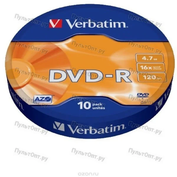 Диск Verbatim DVD-R 4.7 GB (16х) Shrink (10) (300)