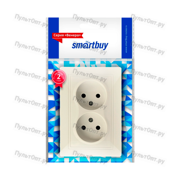 Розетка Smartbuy "Венера" 2гн. 10A Б/З бежевый (1/10)