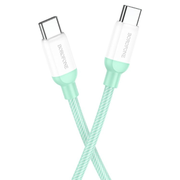 Кабель Type-C - Type-C Borofone BX68, 1.0м, круглый, 3.0A, ткань, цвет: зелёный (1/360)