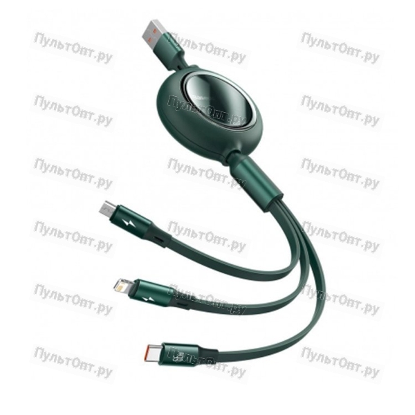 Кабель USB - 8 pin, Type-C, микро USB Baseus CAMLC-MJ01 Bright Mirror, 1.2м, круглый, 3.5A, зелёный