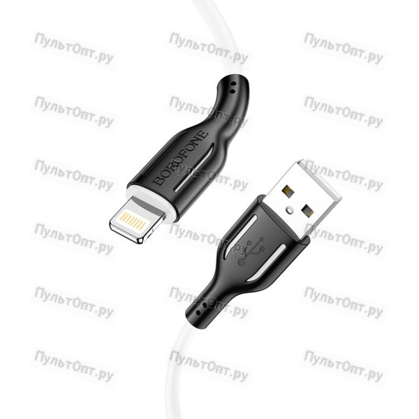 Кабель USB - 8 pin Borofone BX63 Charming, 1.0м, круглый, 2.4A, пластик, цвет: белый, чёрная вставка
