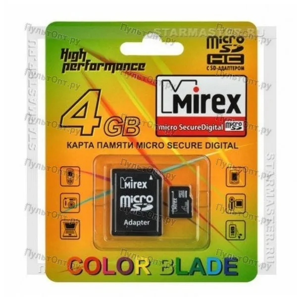 MicroSD 4GB Mirex Class 4 + SD адаптер