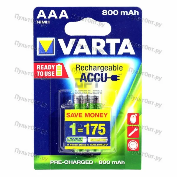 Аккумулятор AAA NI-MH BL2 Varta R2U 800mAh (20)