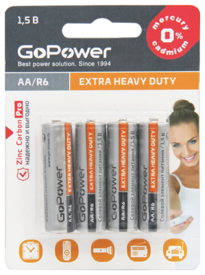 Батарейка GoPower R6 AA BL4 Heavy Duty 1.5V (4/48/576)