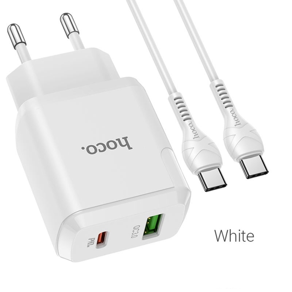 Сетевое З/У Hoco N5 1USB/Type-C 3.0A 20W PD3.0 с кабелем Type-C-Lightning белый (1/12/120)