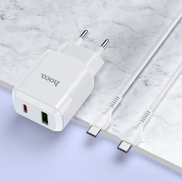 Сетевое З/У Hoco N5 1USB/Type-C 3.0A 20W PD3.0 с кабелем Type-C-Lightning белый (1/12/120)