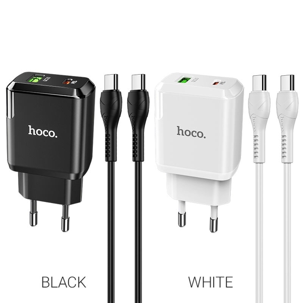 Сетевое З/У Hoco N5 1USB/Type-C 3.0A 20W PD3.0 с кабелем Type-C-Lightning белый (1/12/120)