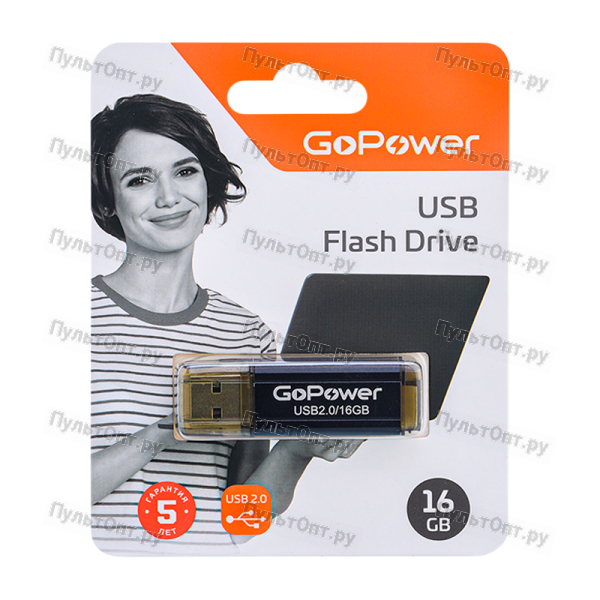 Флеш-накопитель GoPower HIT 16GB USB2.0 металл черный