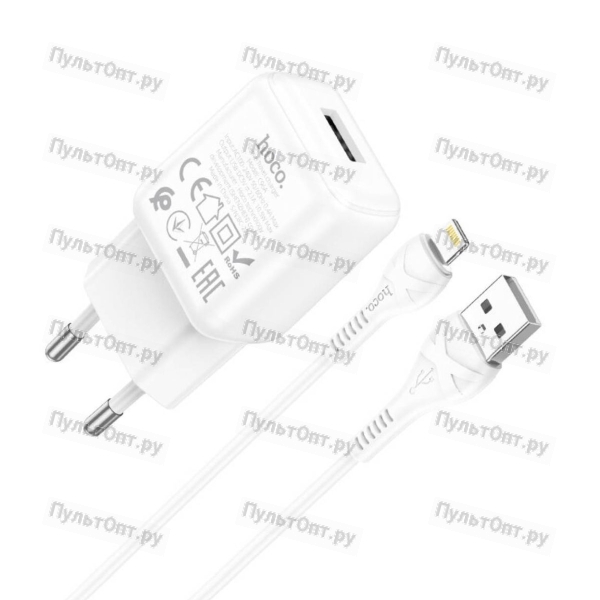 Блок питания сетевой 1 USB Hoco, C96A, 2100mA, пластик, кабель USB - Type-C, 1.0м, цвет: белый (1/27