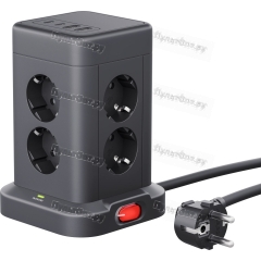 Сетевой фильтр Defender ILS 453 8р.С/З 16A 3.0м 2USB+2Type-C 350 Дж ПВС 3x1.5мм? с выкл. черный (1/1
