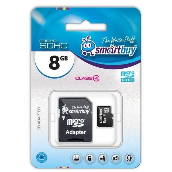 MicroSD 8GB Smartbuy Class 4 + SD адаптер