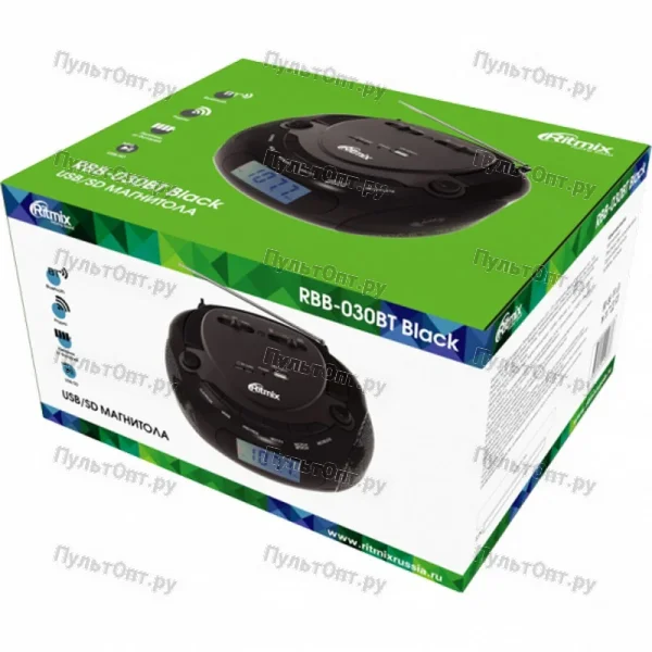 Магнитола Ritmix RBB-030BT black, 5Вт*2, USB/SD