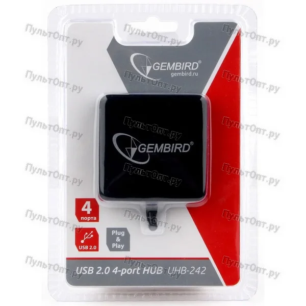 USB-Хаб Gembird UHB-242 4USB USB2.0 черный (1/60)