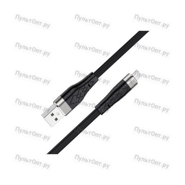 Кабель USB - микро USB Hoco X53, 1 м, 2.4A, силикон, плоский, чёрный (1/31/310)