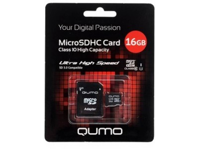 MicroSD 16GB Qumo Class 10 UHS-I + SD адаптер