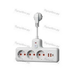 Сетевой фильтр Космос Компакт 3р.С/З 10A 0.3м 2USB+Type-C ПВС 3x1мм? с выкл. белый (1/40)