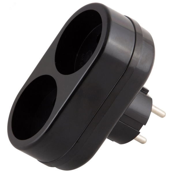 Разветвитель Toker 2Т 2р.Б/З 6A черный (1/80)