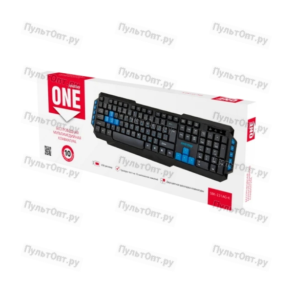 Клавиатура беспроводная Smartbuy 231 игровая USB мультимед. черный синий (1/20)