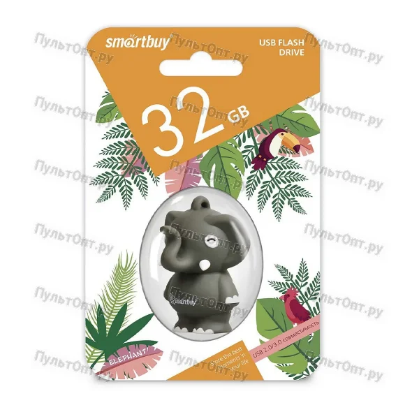 USB 32GB Smartbuy Wild series Слонёнок серый