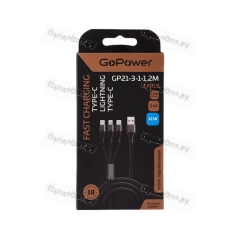 Кабель GoPower GP21-3-1-1.2M USB (m)-Type-C/Lightning/Type-C (m) 1.2м черный (1/200/800)