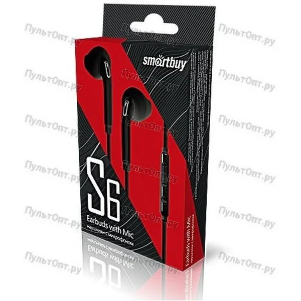 Гарнитура Smartbuy S6, черная, внутриканальная коробка (1/60)