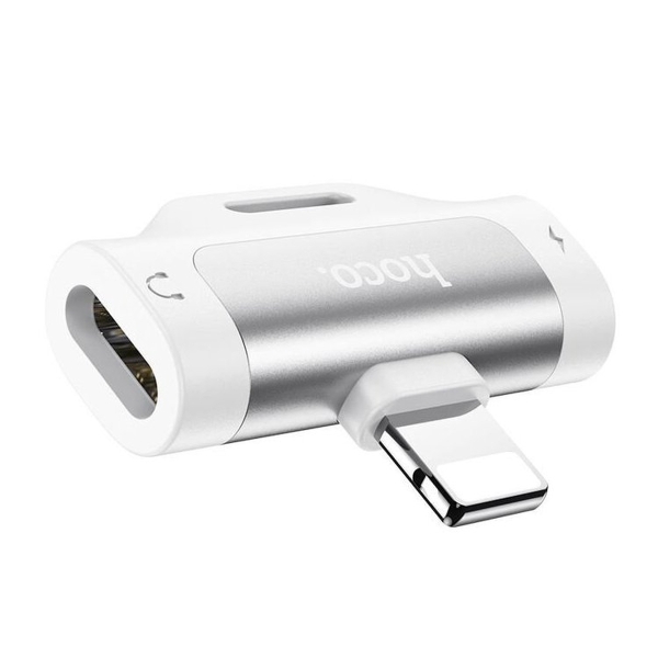 Переходник 8 pin - 2x 8 pin(f) Hoco LS31 Dual, пластик, цвет: серебряный(1/31/310)