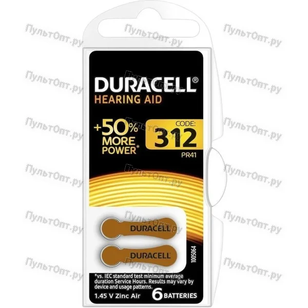 Эл. пит. ZA312 BL6 Duracell (60)