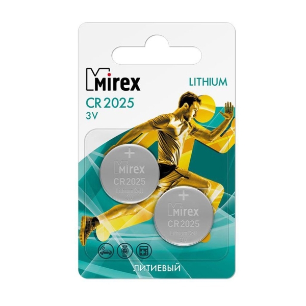 Элемент питания Mirex CR2025 3V 2 шт (2/40/480), ecopack