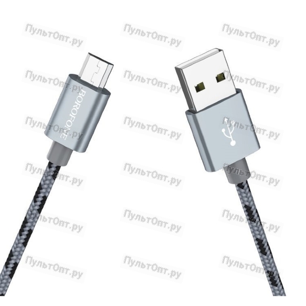Кабель USB - микро USB Borofone BX24 Ring, 1.0м, круглый, 2.4A, нейлон, серый (1/648)