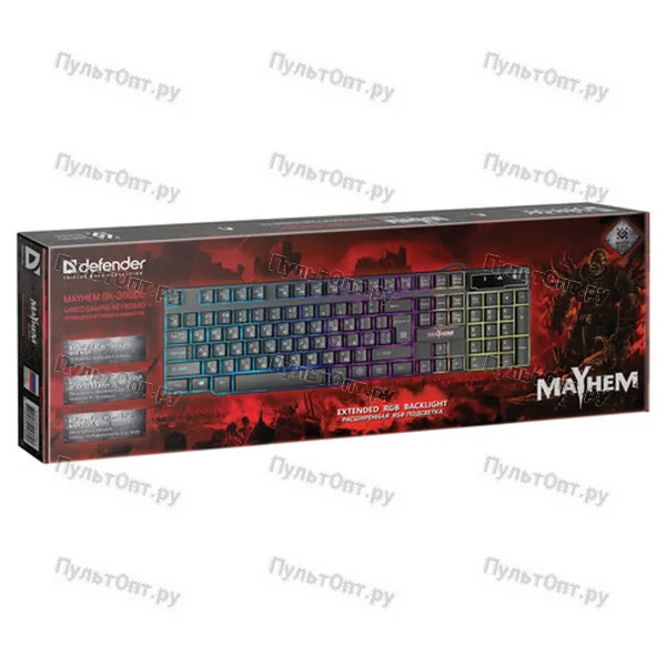 Клавиатура проводная Defender GK-360DL Mayhem игровая USB 1.5м черный
