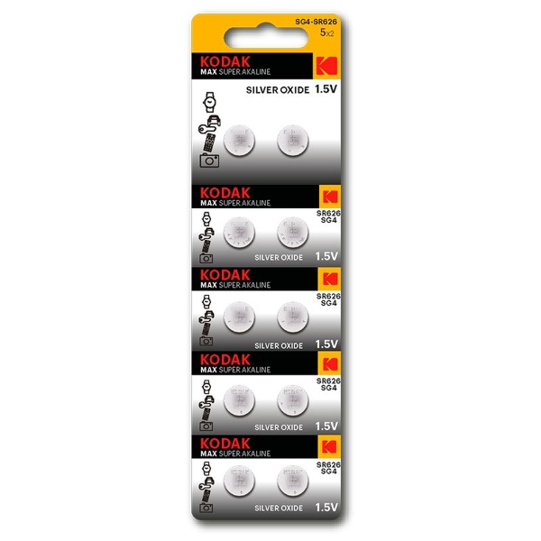 Элемент питания Kodak SG4 (377) SR626, SR66 MAX Silver Oxid Button Cell (10/100/2000)