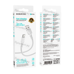 Кабель Borofone BX116 USB (m)-Type-C (m) 1м 3.0A нейлон белый (1/360)