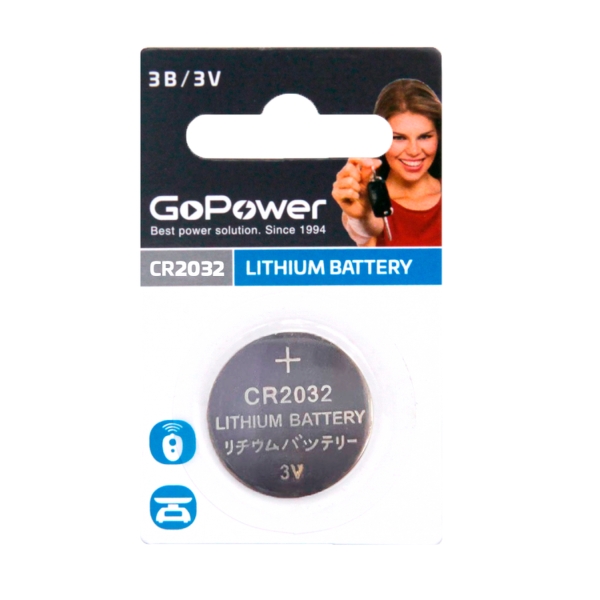 Батарейка GoPower CR2032 BL1 Lithium 3V (1/50/2000)