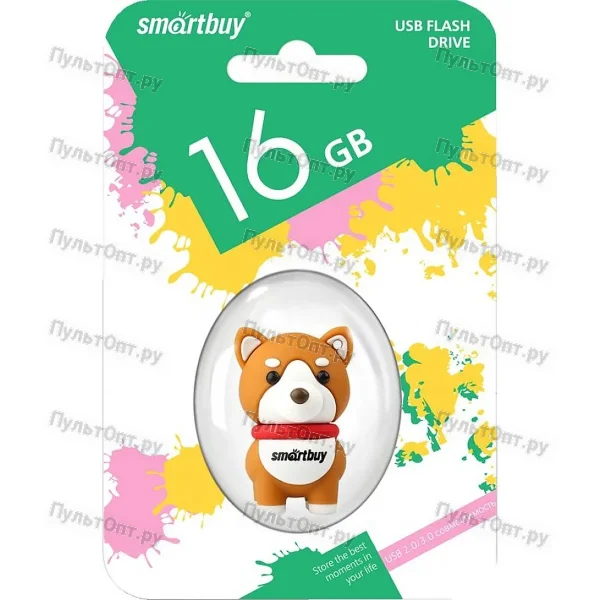 USB 16GB Smartbuy Wild series Собачка Акита коричневый