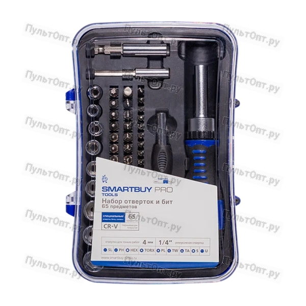 Отвертка Smartbuy PRO Tools с набором насадок 65 предметов CR-V