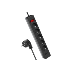 Сетевой фильтр Космос 5р.С/З 10A 2USB с выкл. 3.0м ПВС 3x0.75мм? черный (1/20)