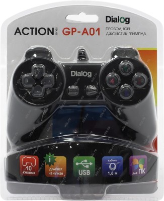 Геймпад Dialog Action GP-A01, 10 кн., черный, USB, проводной (1/10/60)