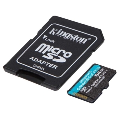 MicroSD 64GB Kingston Class 10 Canvas Go Plus A2 U3 V30 (200 Mb/s) + SD адаптер