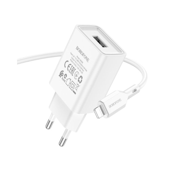 Сетевое З/У Borofone BA68A 1USB microUSB (m) 2.1A белый (1/60/240)