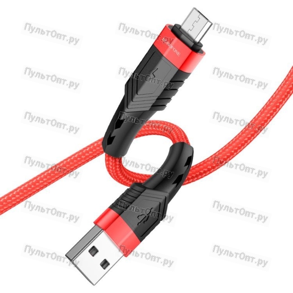 Кабель USB - микро USB Borofone BU35, 1.2м, круглый, 2.4A, нейлон, цвет: красный (1/33/330)