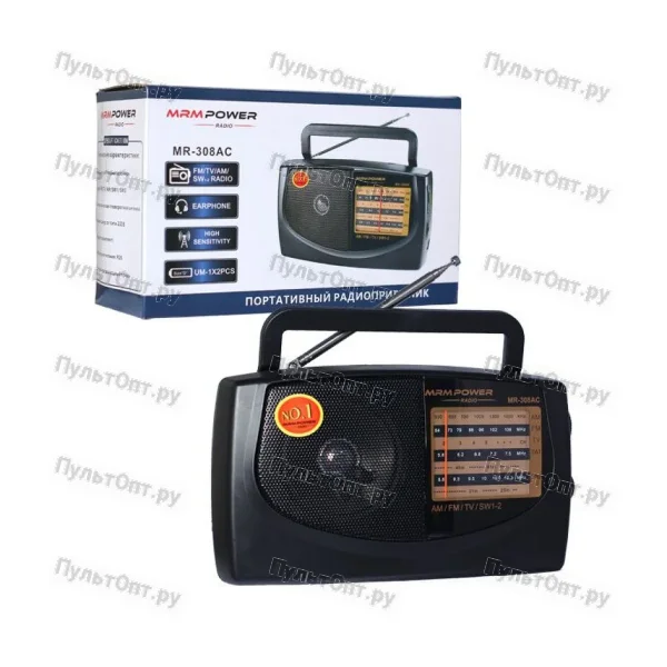 Радиоприемник MRM-Power MR-308AC пластик Jack3.5 черный (1/40)
