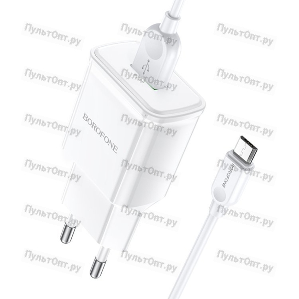 Блок питания сетевой 1 USB Borofone BA59A, Heavenly, пластик огнестойкий, QC3.0, 18W, кабель микро U