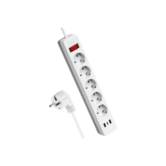 Сетевой фильтр Космос 5р.С/З 10A 2USB с выкл. 3.0м ПВС 3x0.75мм? белый (1/20)