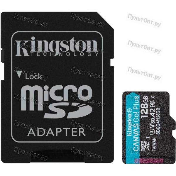 MicroSD 128GB Kingston Class 10 Canvas Go Plus A2 U3 V30 (200 Mb/s) + SD адаптер