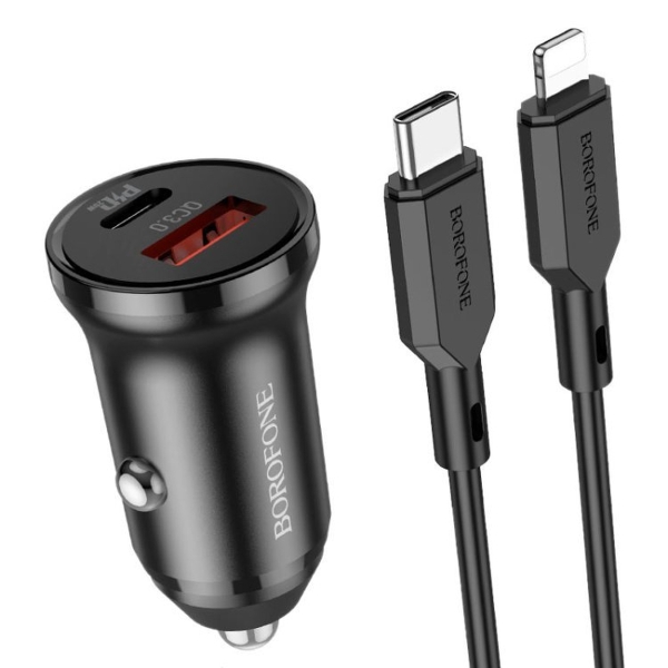 Блок питания автомобильный 1 USB, Type-C Borofone BZ18A, PD, QC, FCP, AFC, кабель Type-C, 8 pin, цве