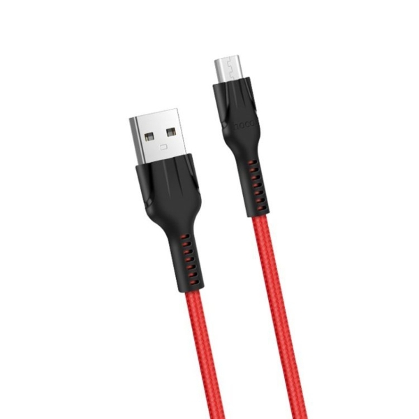 Кабель USB - микро USB Hoco U31 Benay, 1.0м, круглый, 2.4A, ткань, цвет: красный(1/30/300)